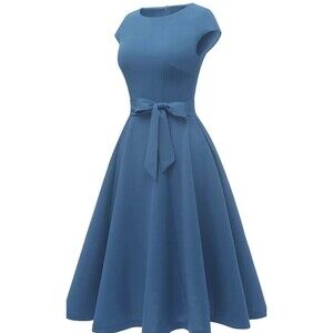 Dress Tells Vintage Looking Cocktail Dress in Grey/Blue - Size Small - New